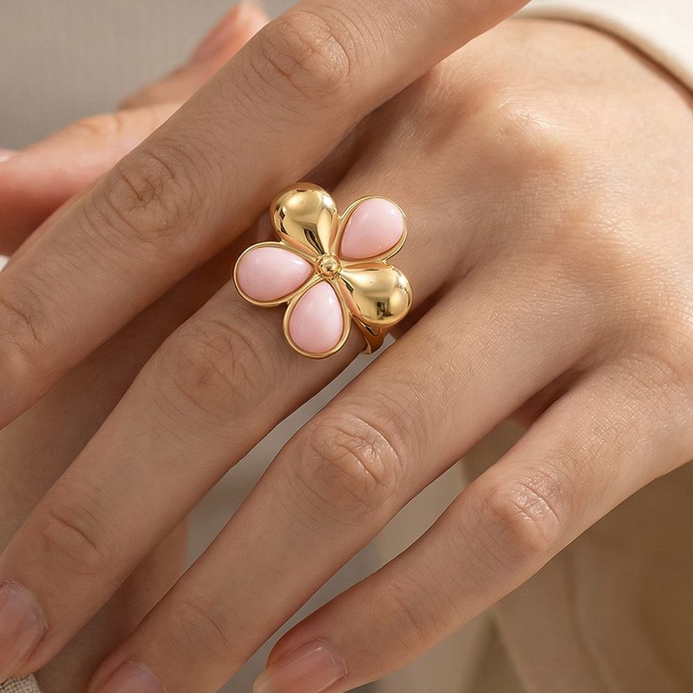 Edelstahl Ring Verstellbarer rosa Blume