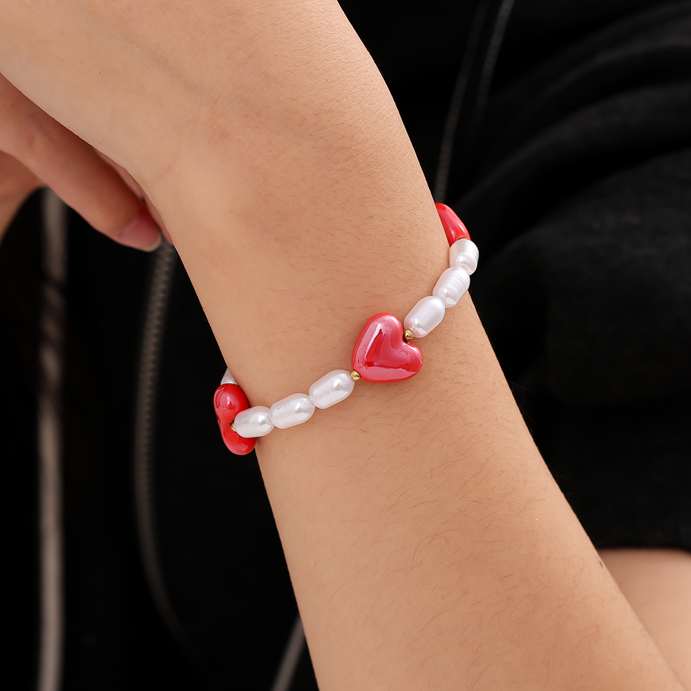 18cm Big Red Heart In Pearl Chain Edelstahl Armkette     