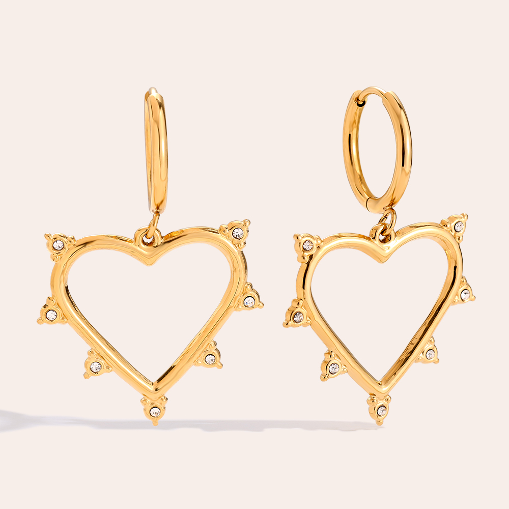 Edelstahl Ohrringe 40mm Mini Diamond Around Heart