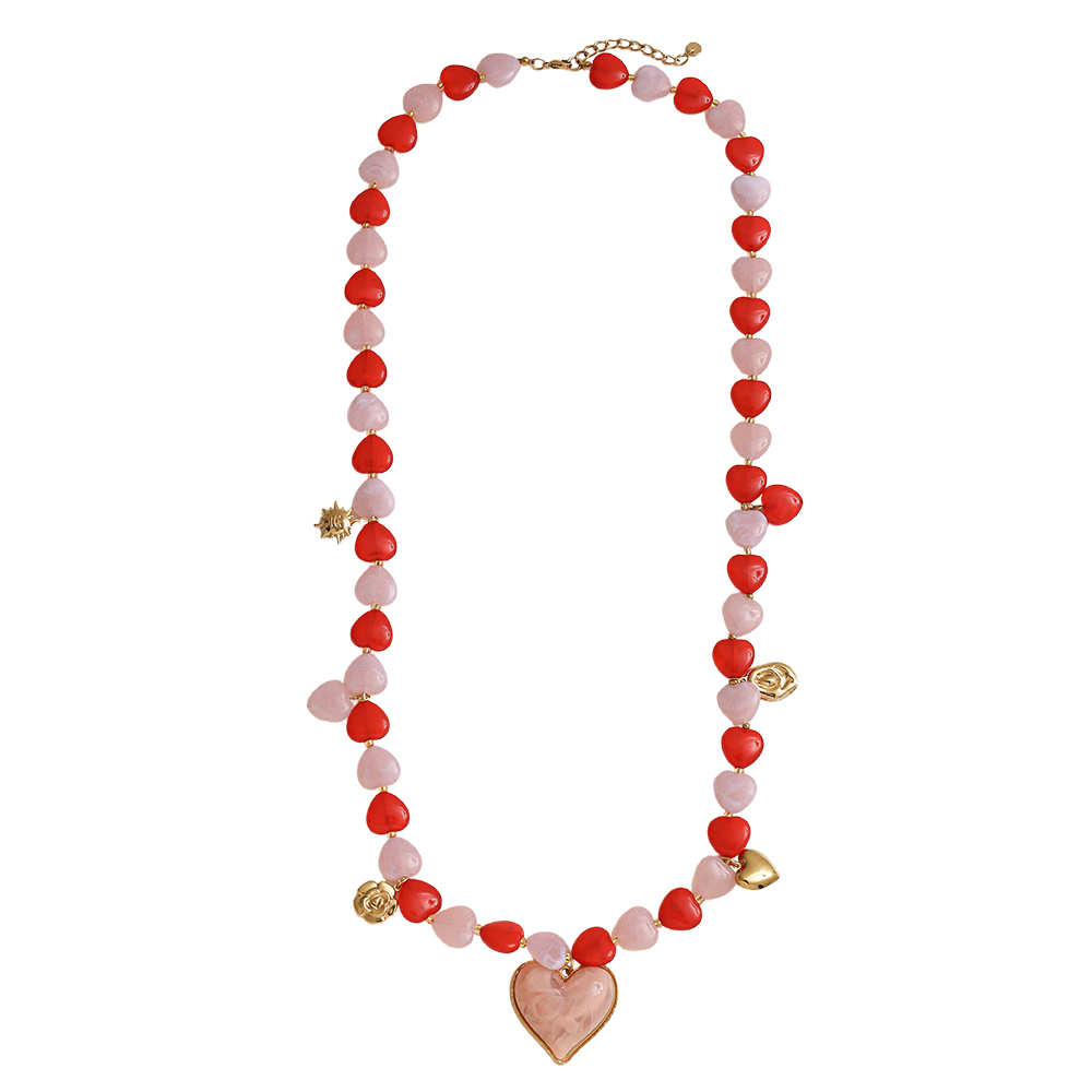 87cm kleinen Harzherzen und Anhängern Edelstahl Halskette     