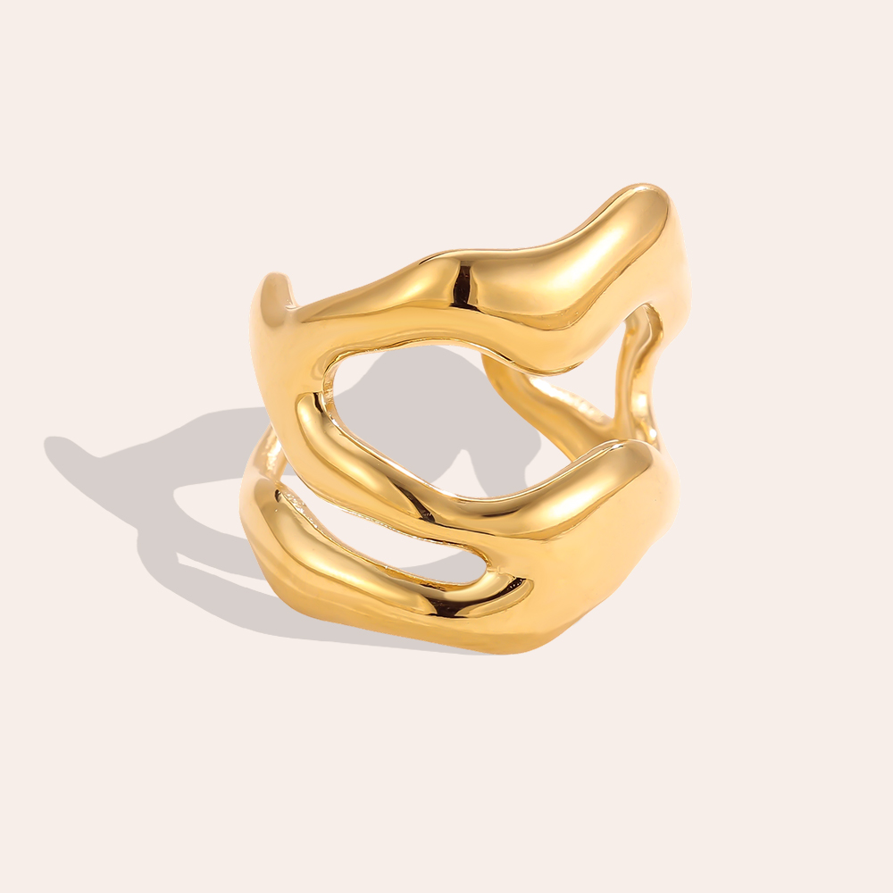Edelstahl Ring Verstellbarer Breit Wellig Form
