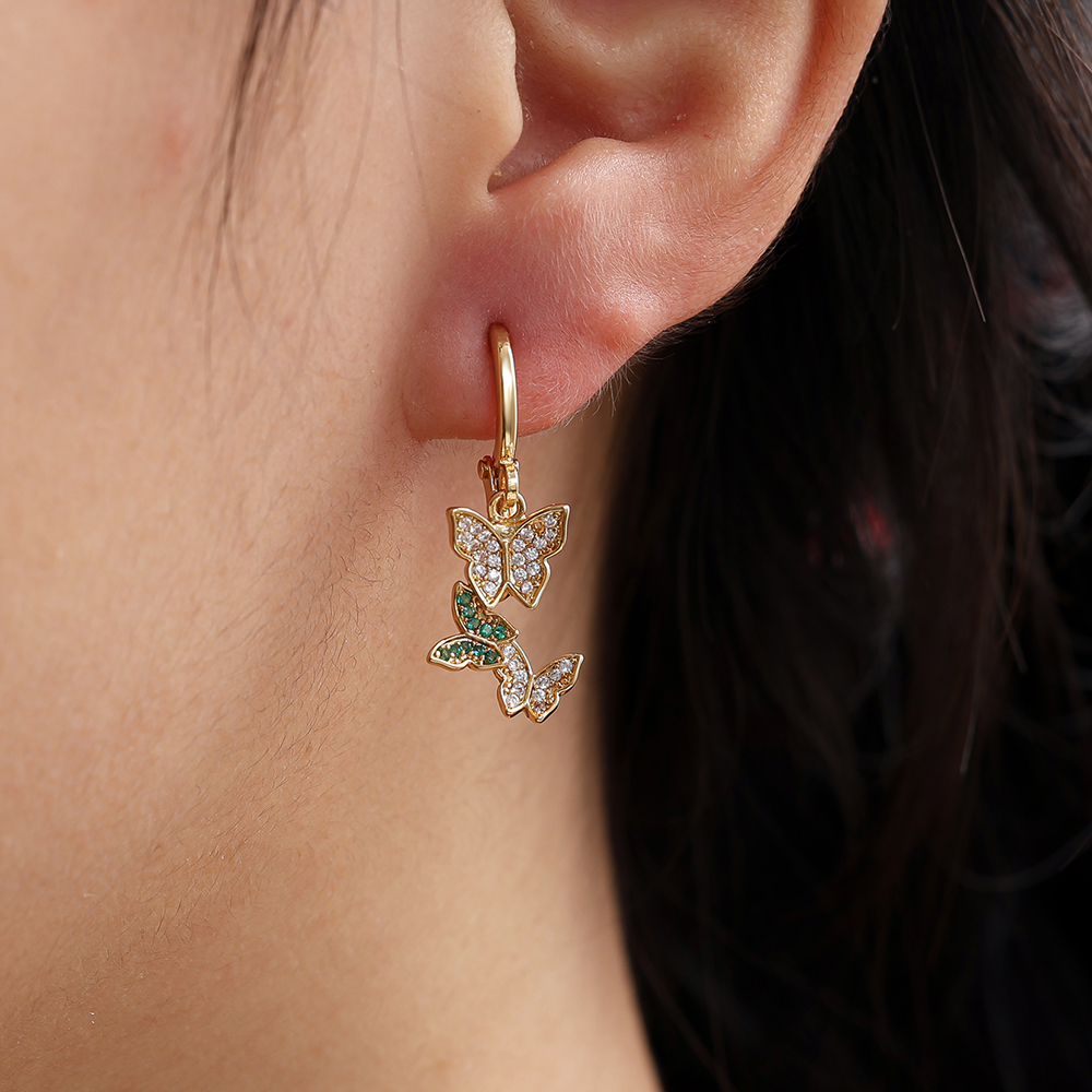 28mm Three Diamond Butterfly Vergoldete Ohrringe      