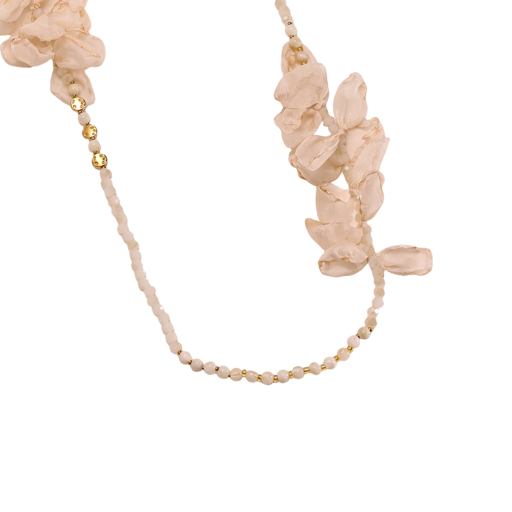 90cm Kristallkette mit Blütenblättern Edelstahl Halskette        