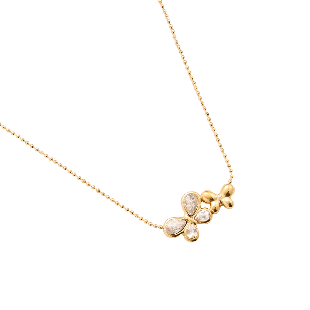 40cm Doppel Strassstein Schmetterling Edelstahl Halskette