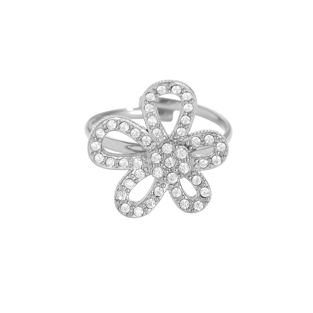 Pretty Diamond Flower Edelstahl Ring     