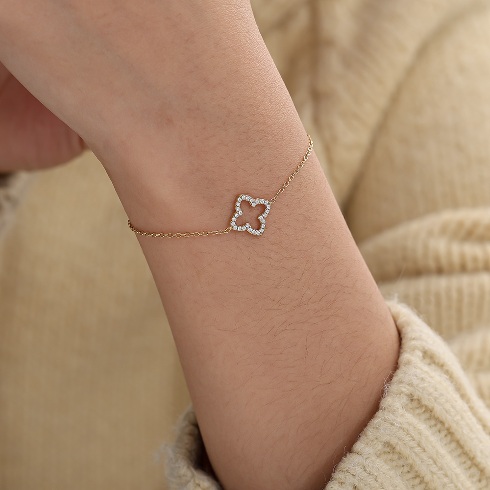 17cm Classic Diamond Lucky Flower Edelstahl Armkette  