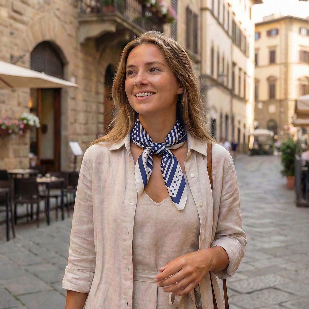 68*68cm Blauer Streifenpunktmuster Schal