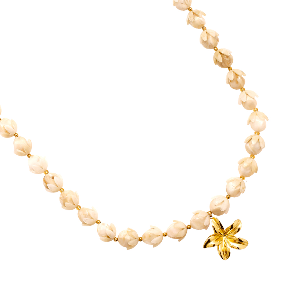 91cm Resin Flower Chain Edelstahl Halsketten   