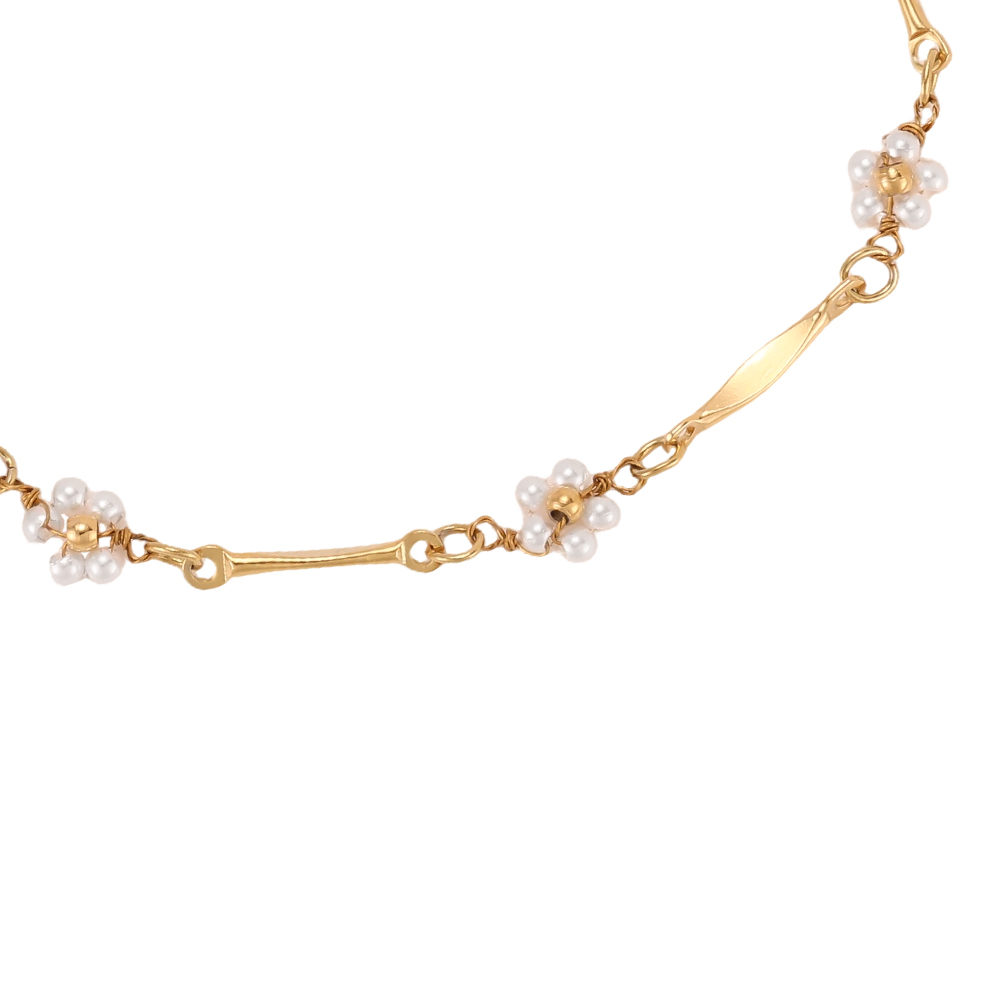 15cm Perlen Blumen Edelstahl Armband 