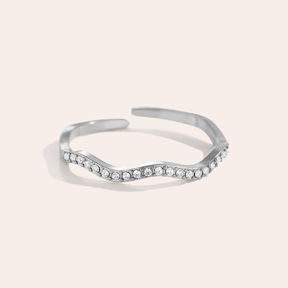 Verstellbarer Wellen Zirkonia Edelstahl Ring