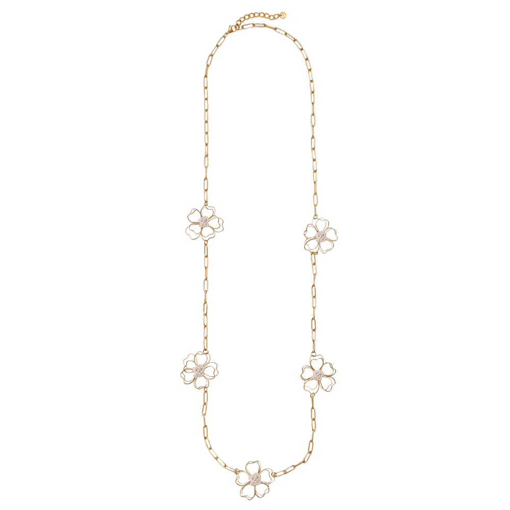 Edelstahl Halskette 94cm goldene Blumen