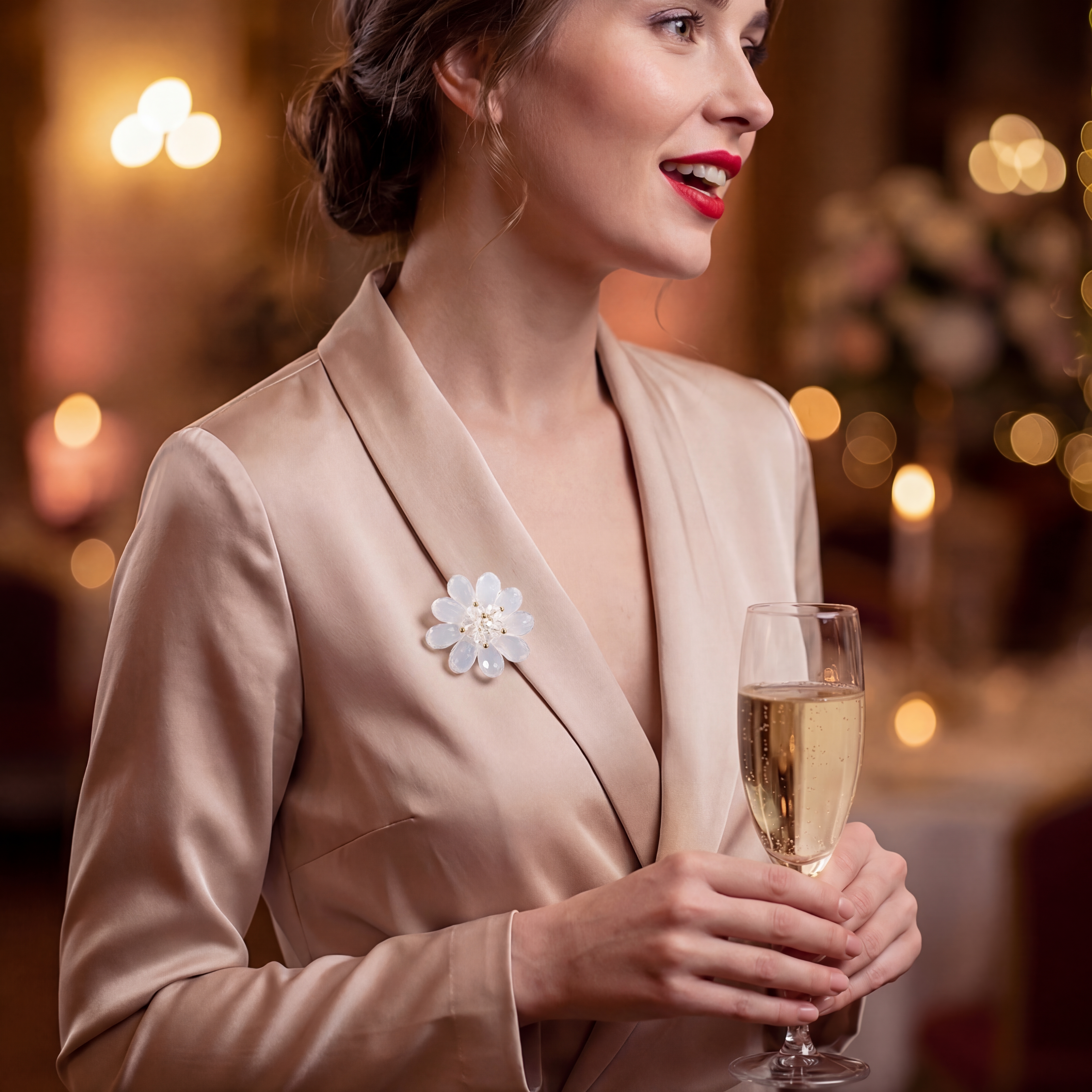 40mm  Transparente Blumen Weiß Zierknopf Brosche