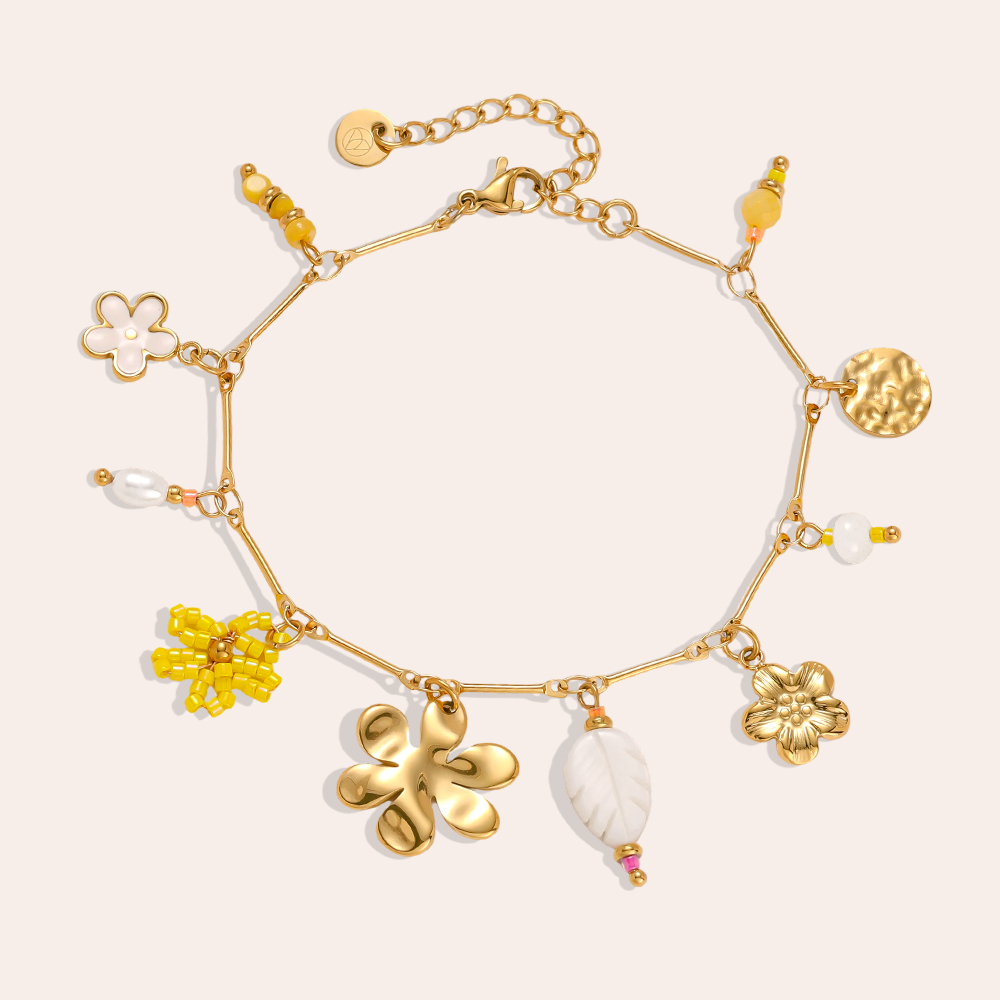 17cm Blume Blatt und Perle Edelstahl Armband  