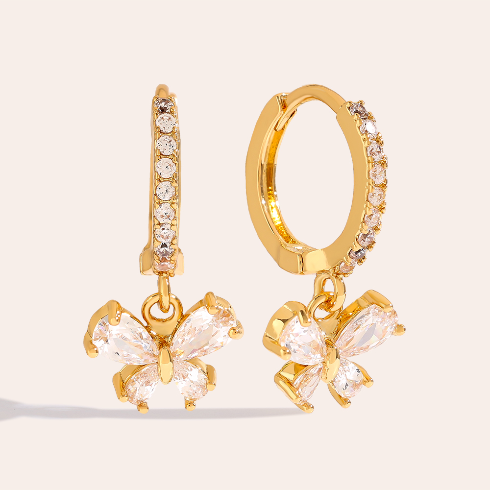 21mm Diamond Butterfly Gold Plated Earrings   