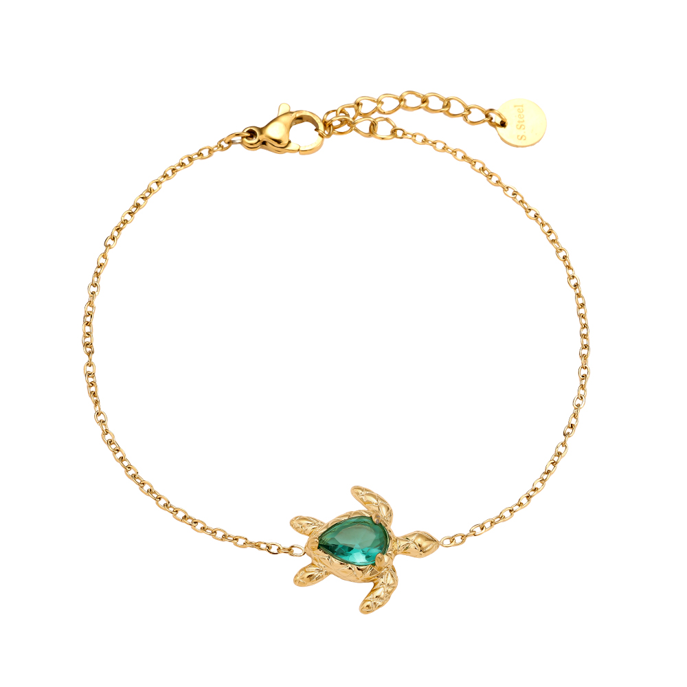 16cm Turtle And Green Diamond Stainless Steel Bracelet      