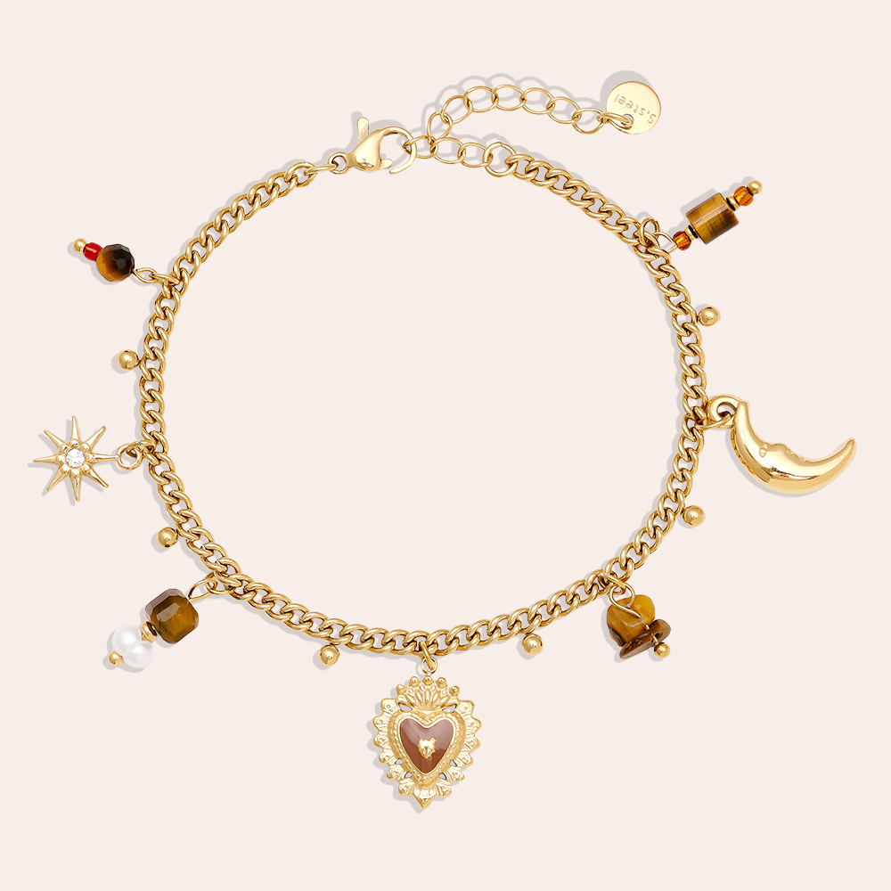 Edelstahl Armkette 17cm Natural Stone And Charms