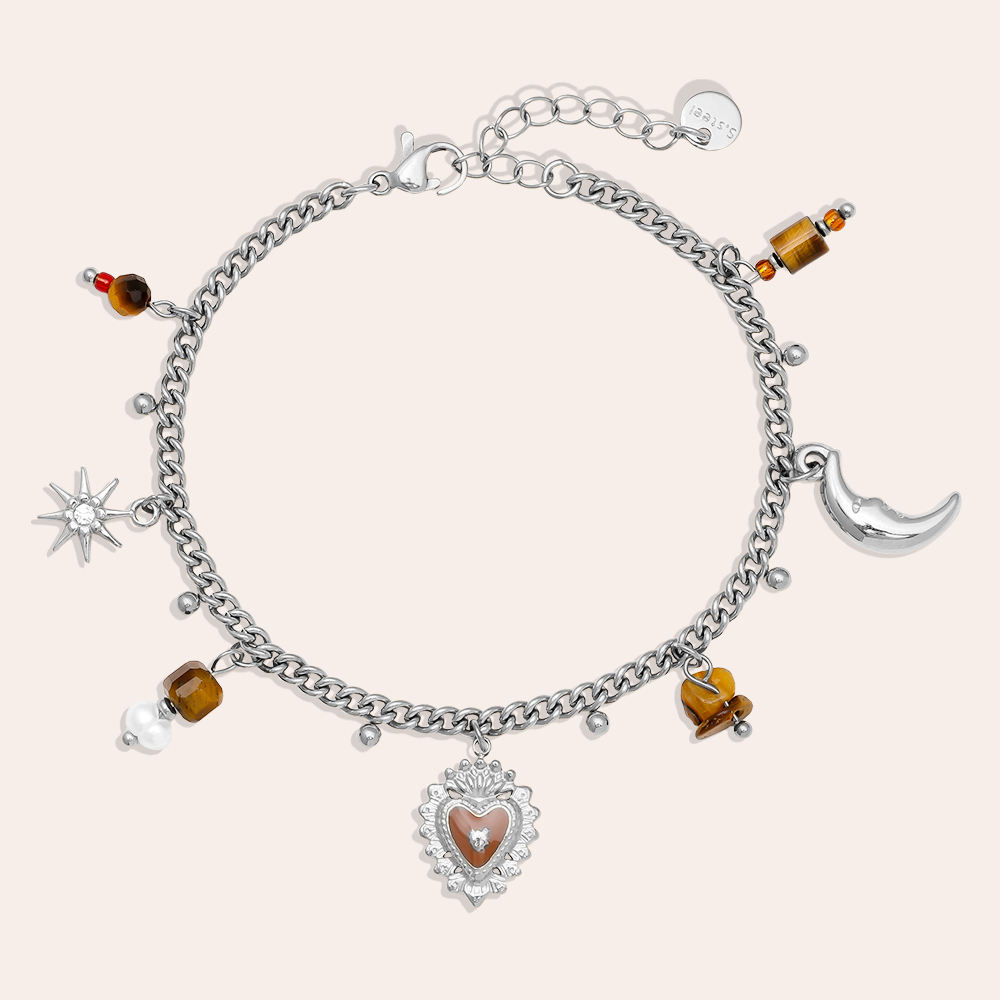 Edelstahl Armkette 17cm Natural Stone And Charms