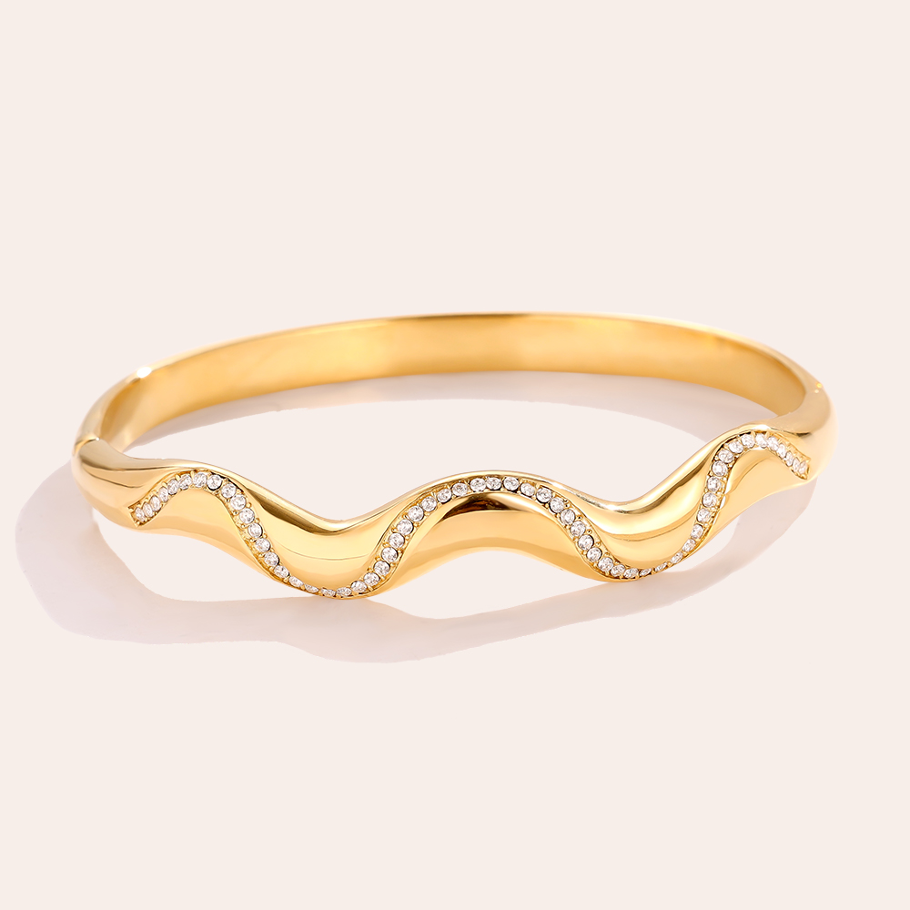 6cm Nice Diamond Wave Edelstahl Armreif  