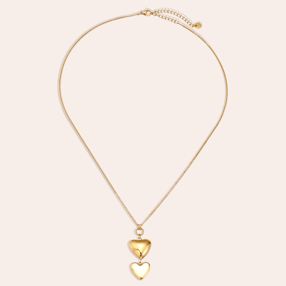 Edelstahl Halskette 50cm Two Hearts