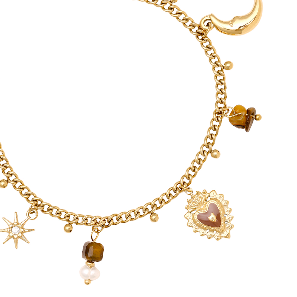 Edelstahl Armkette 17cm Natural Stone And Charms