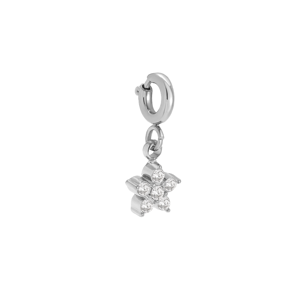 15mm Zirkonia Blume mit Federverschluss Edelstahl Pendant    