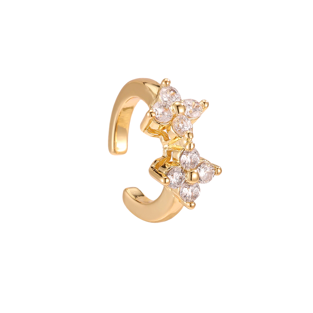 Vergoldete Ear-cuffs 15mm Zirkonia Doppelt Kleeblatt 