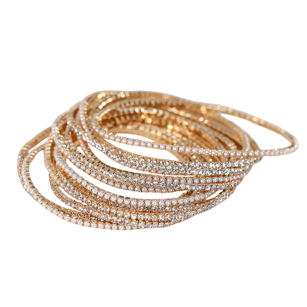 48er Verstellbarer mini Perle und Zirkonia Metalllegierung Armband Set