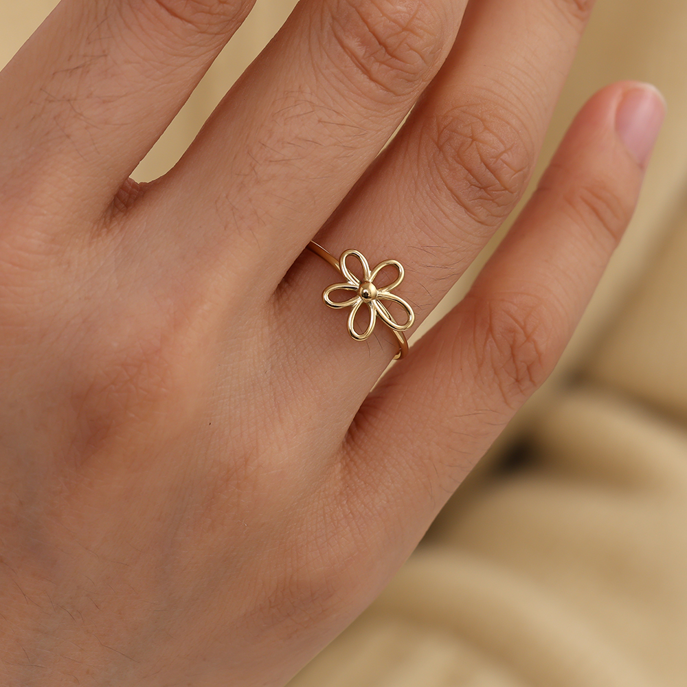 einfache Blume Edelstahl Ring    