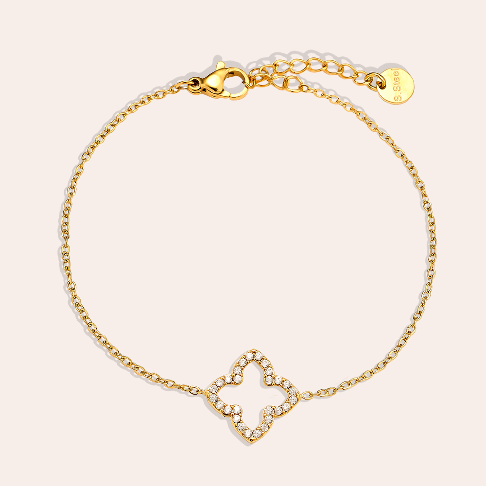 17cm Classic Diamond Lucky Flower Edelstahl Armkette  