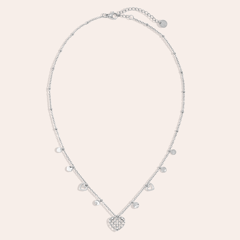 40cm Netz Herz Strassstein Charm Edelstahl Halskette 