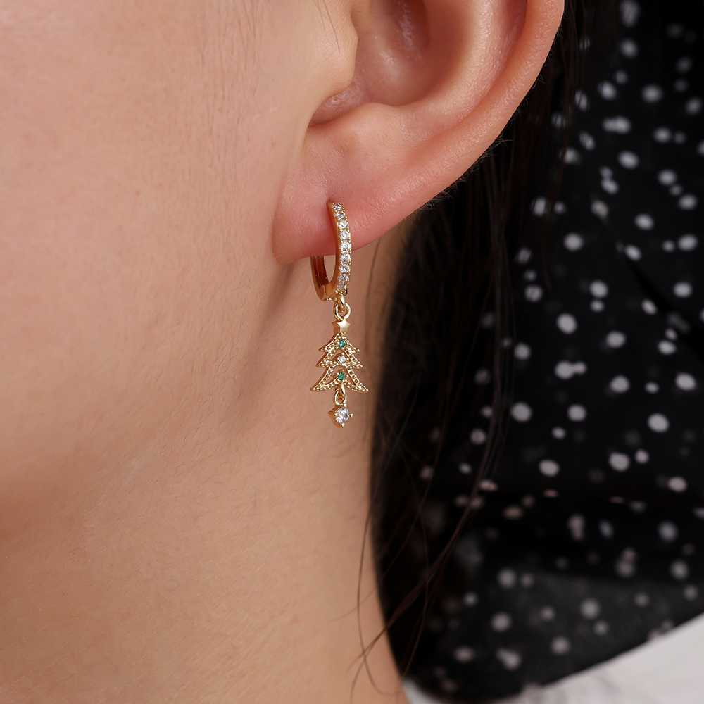 28mm Diamond Xmas Tree Vergoldete Ohrringe 