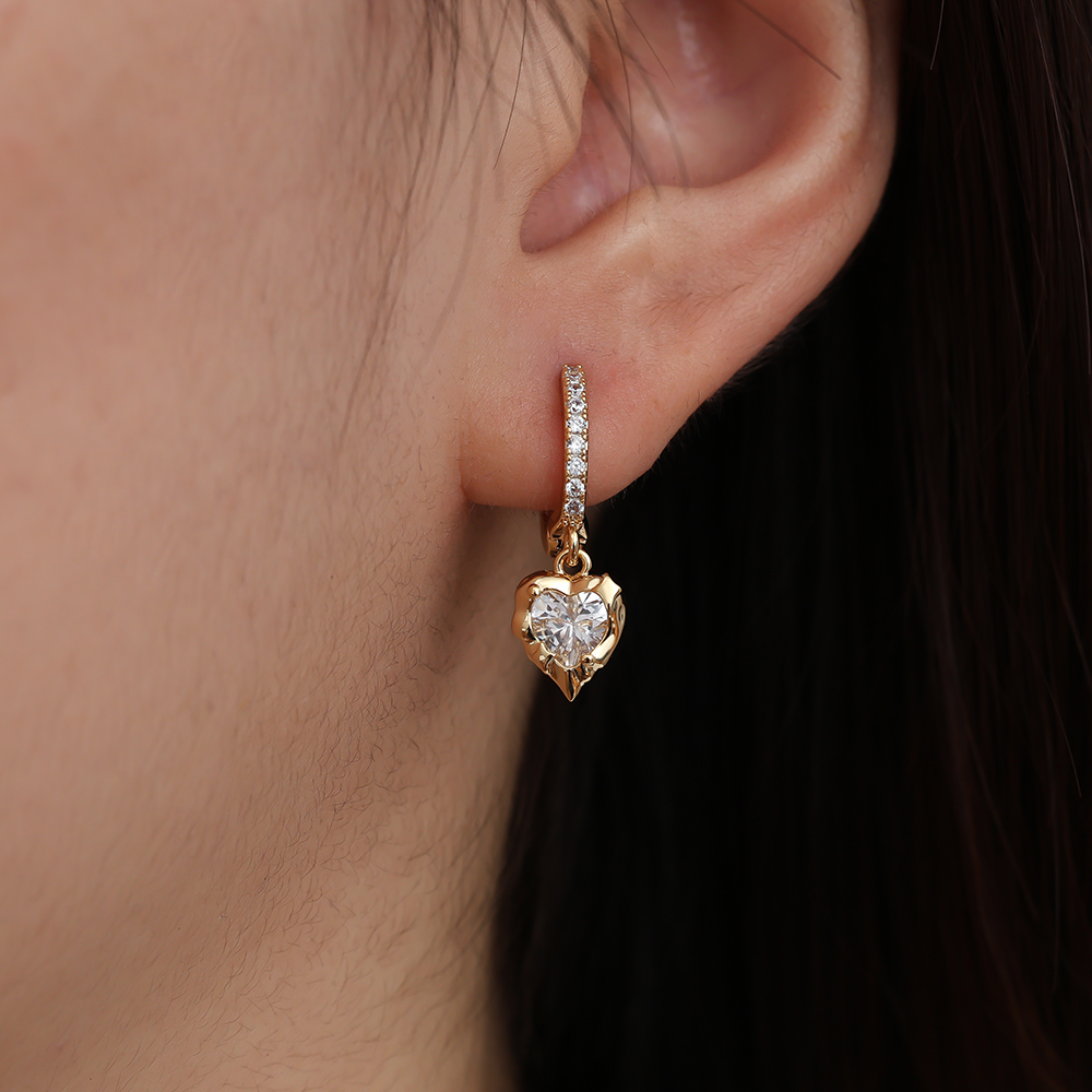 Vintage Diamond Heart Vergoldete Ohrringe 