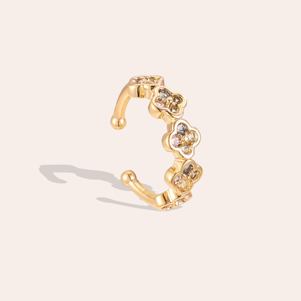 Vergoldete Ear-cuffs 14mm Zirkonia  Kleine Kleeblatt  