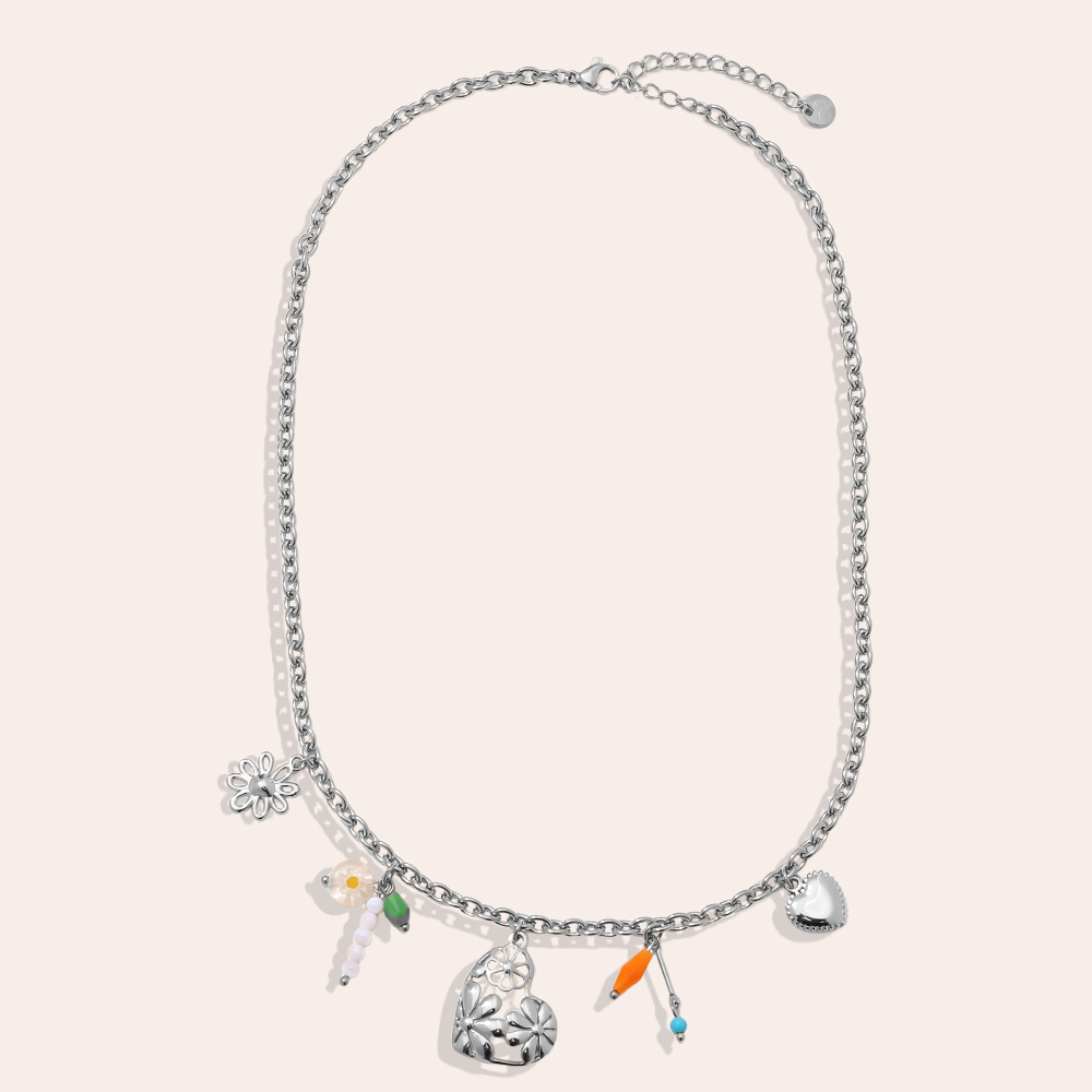 40cm Herz und kleiner Anhänger Edelstahl Halskette     