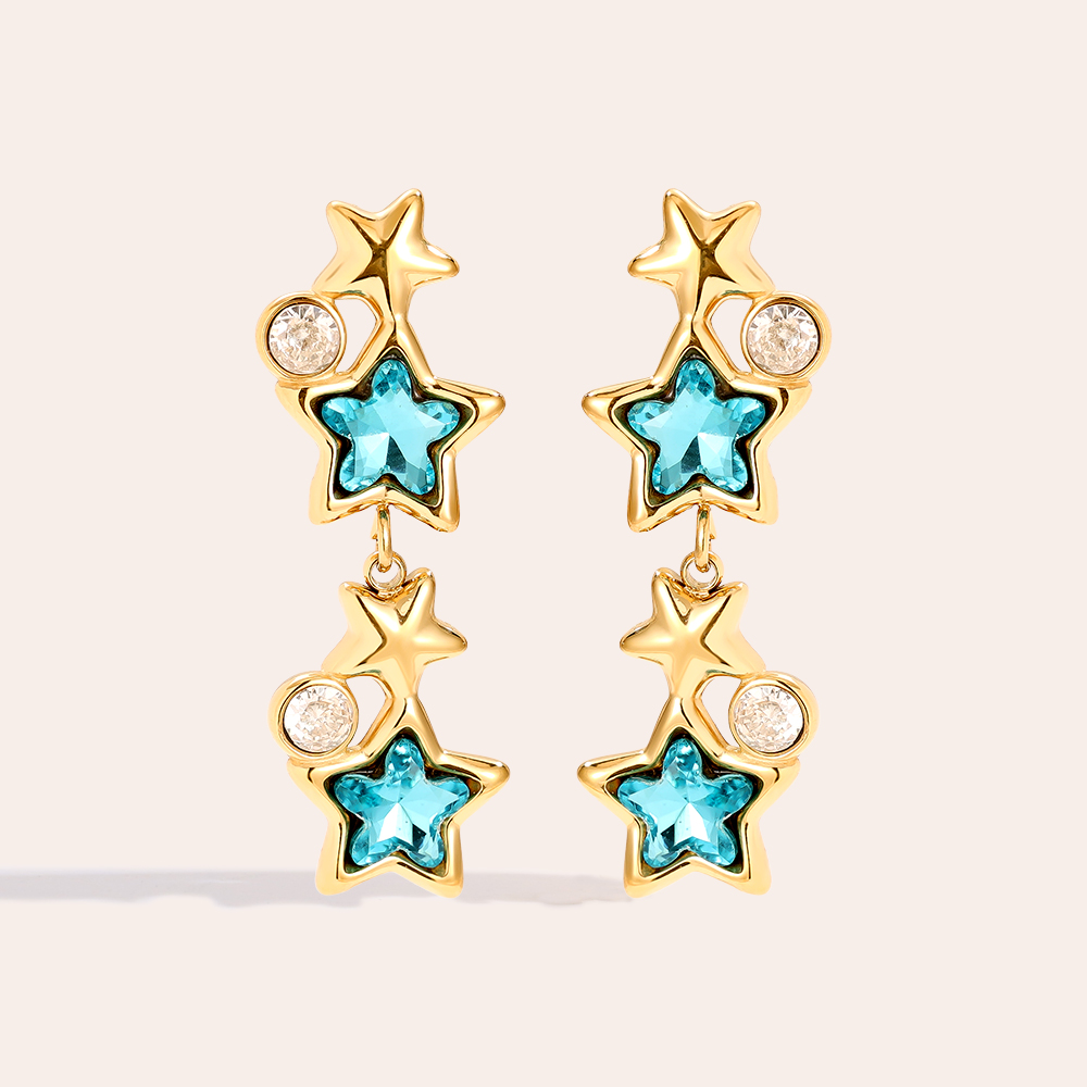 0.6*3cm Blue Star Chain Edelstahl Ohrringe   