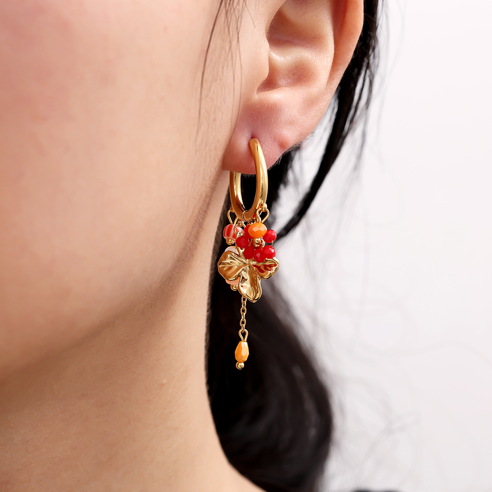 5*1.8cm Blumen und bunte kleine Perlen Edelstahl Ohrringe   