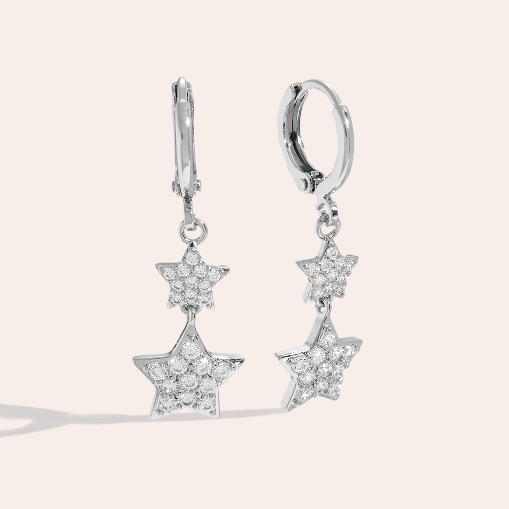 Two Sparkling Diamond Stars Vergoldete Ohrringe  