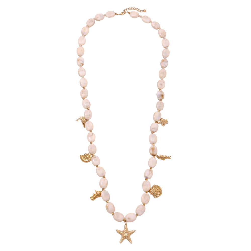 94cm Acryl Kugel und goldene Meereslebewesen Edelstahl Halsketten   