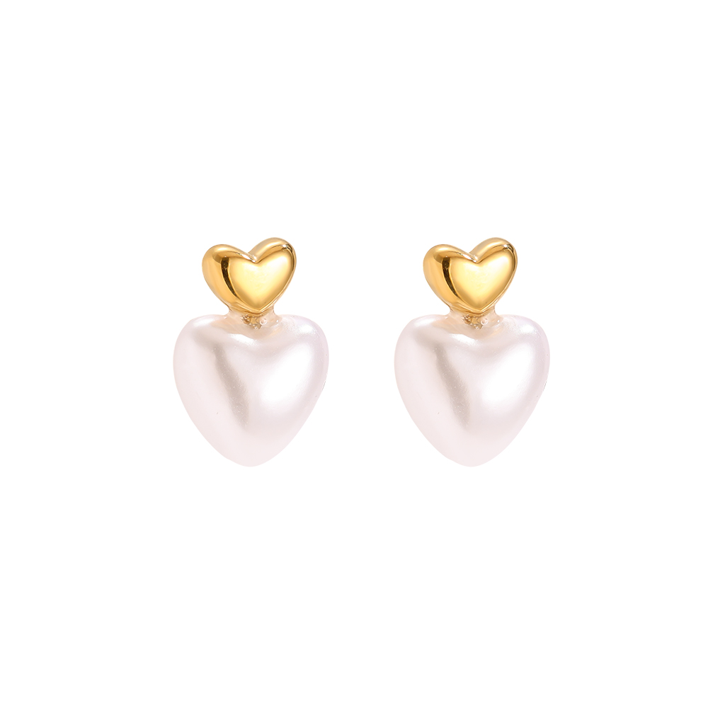 1cm Pearly Heart Edelstahl Ohrringe          