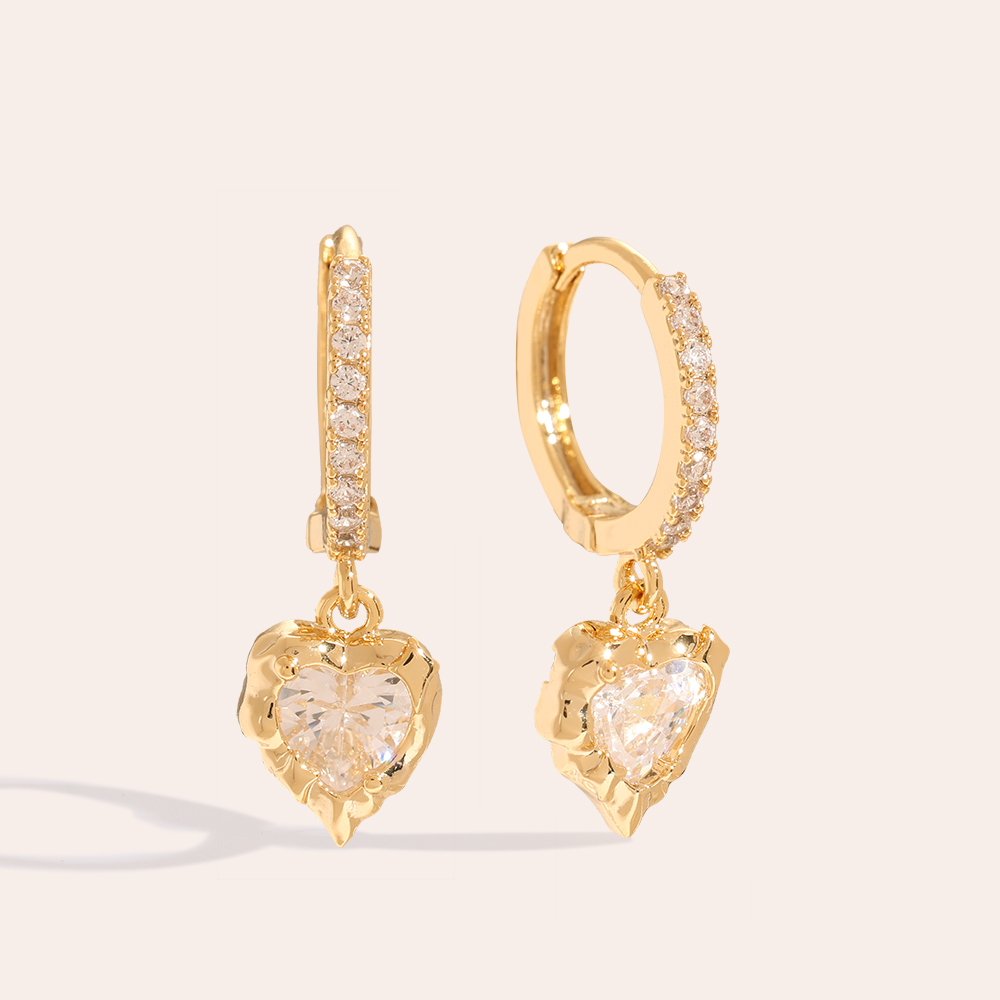 Vintage Diamond Heart Vergoldete Ohrringe 