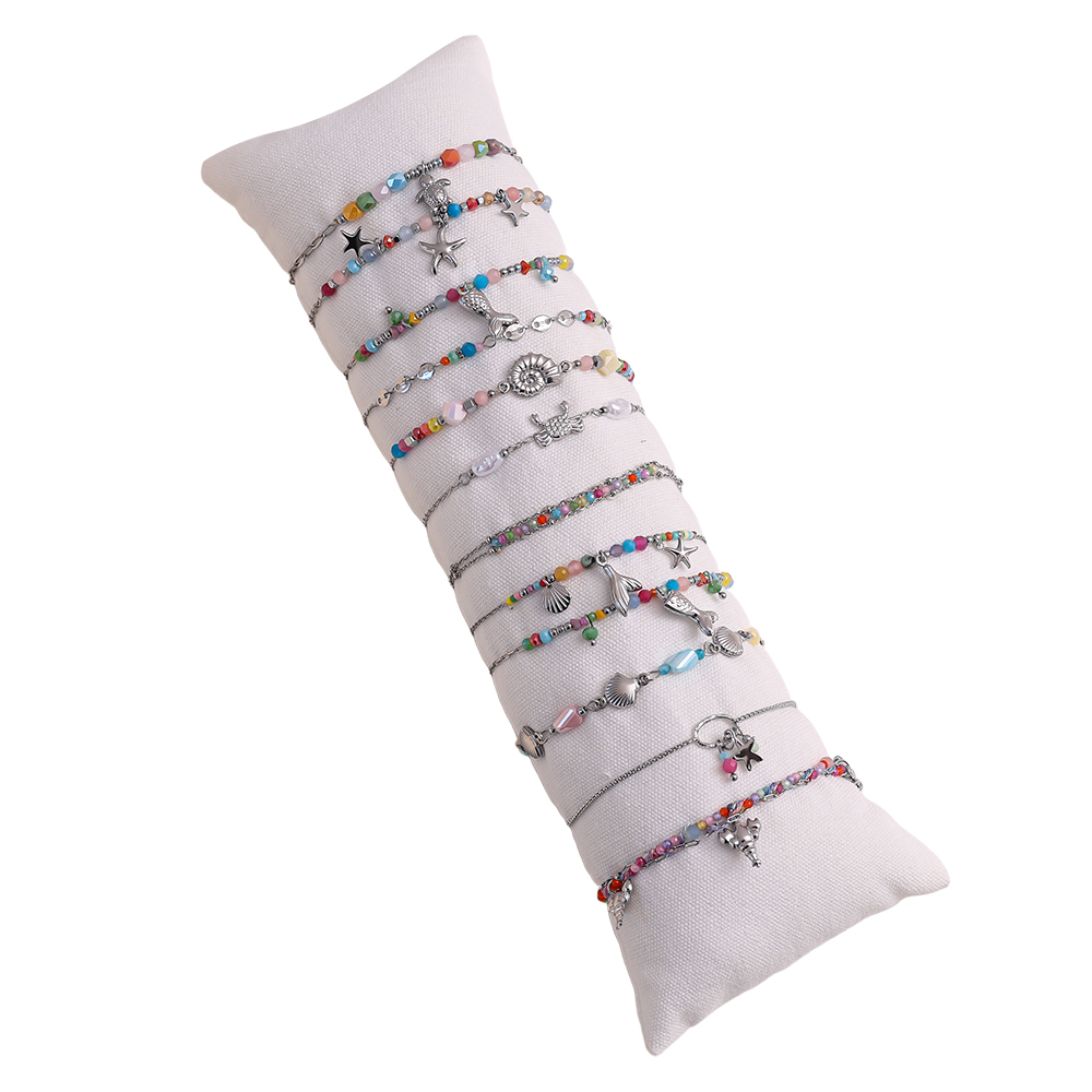 12er 17cm Buntes Muschel Perlen Edelstahl Armband Set