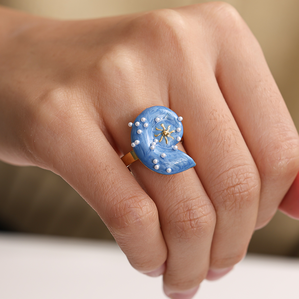 blaue Schnecke Edelstahl Ring      