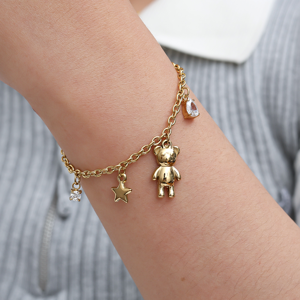17.5cm Sweet Bear And Charms Edelstahl Armkette   