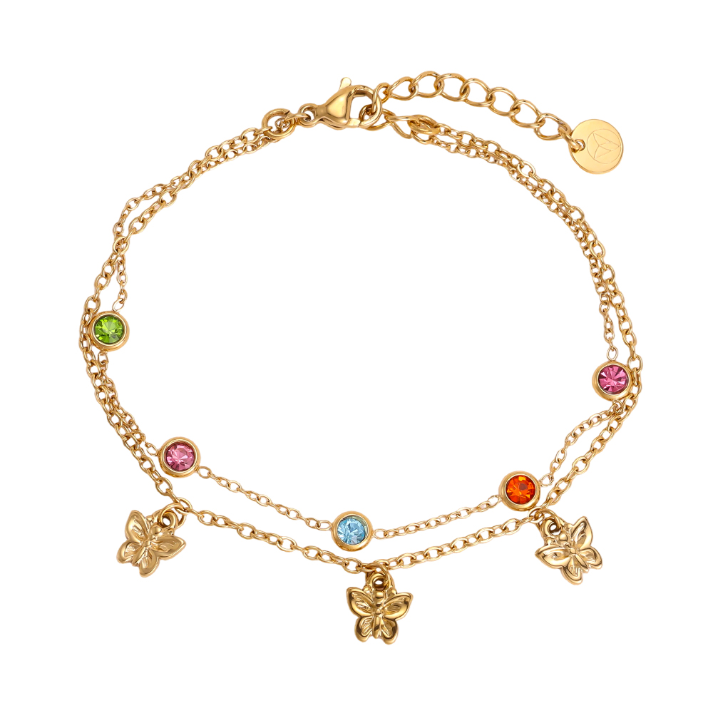 Edelstahl Armband 17cm Schmetterling mit bunten Zirkonia