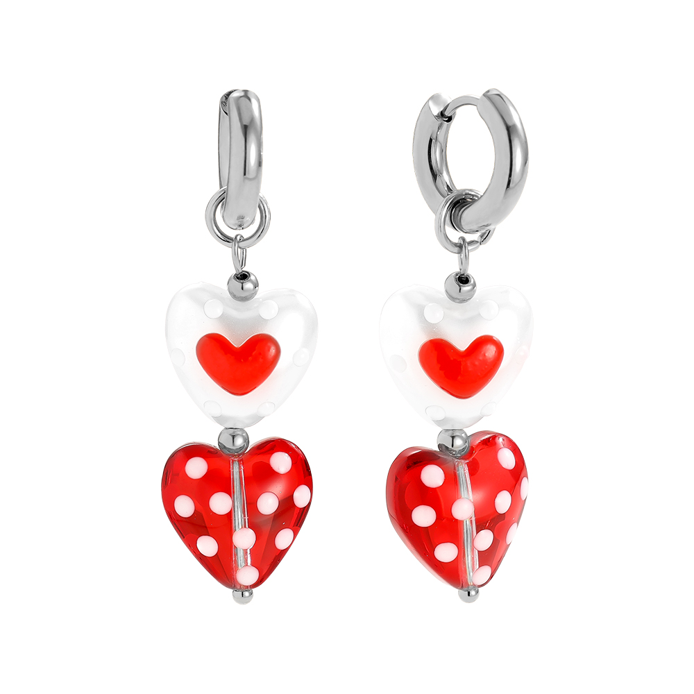 5*1.4cm Acrylic Red Heart Edelstahl Ohrringe   