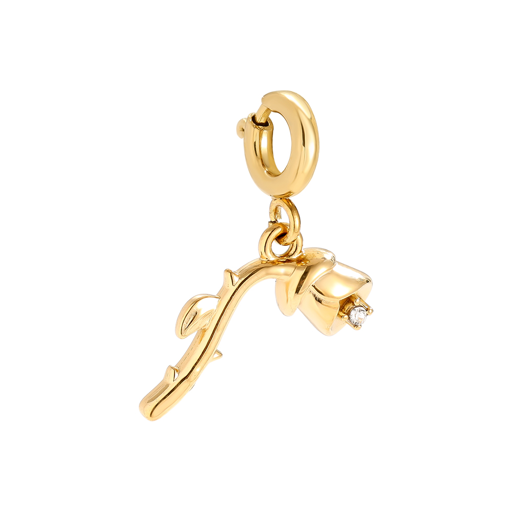 15mm Spring Clasp Rose With Diamond Edelstahl Pendant   