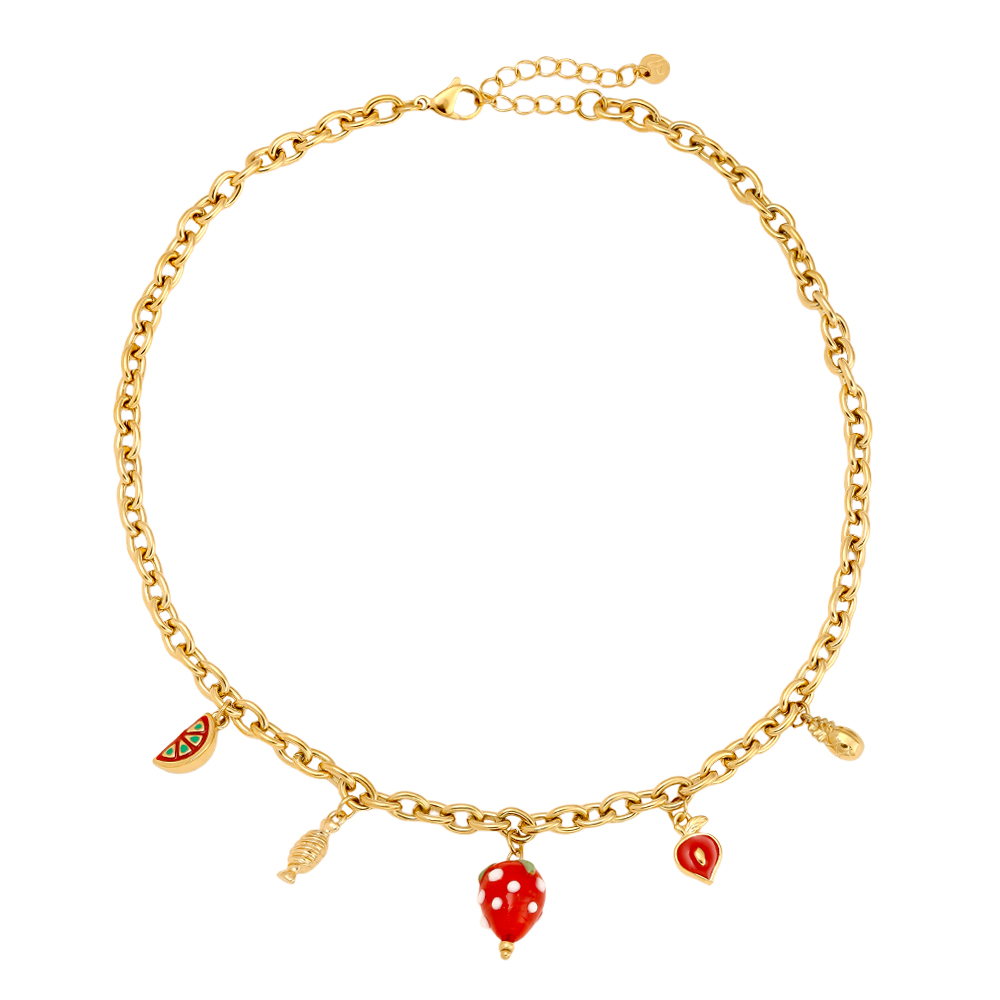 42cm Strawberry Heart Edelstahl Halskette