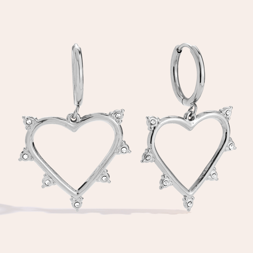 Edelstahl Ohrringe 40mm Mini Diamond Around Heart