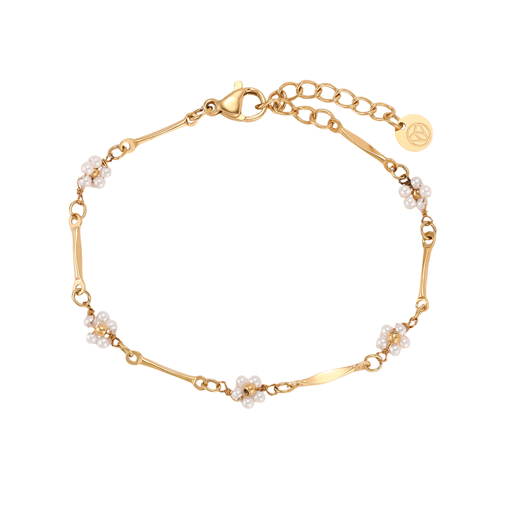15cm Perlen Blumen Edelstahl Armband 