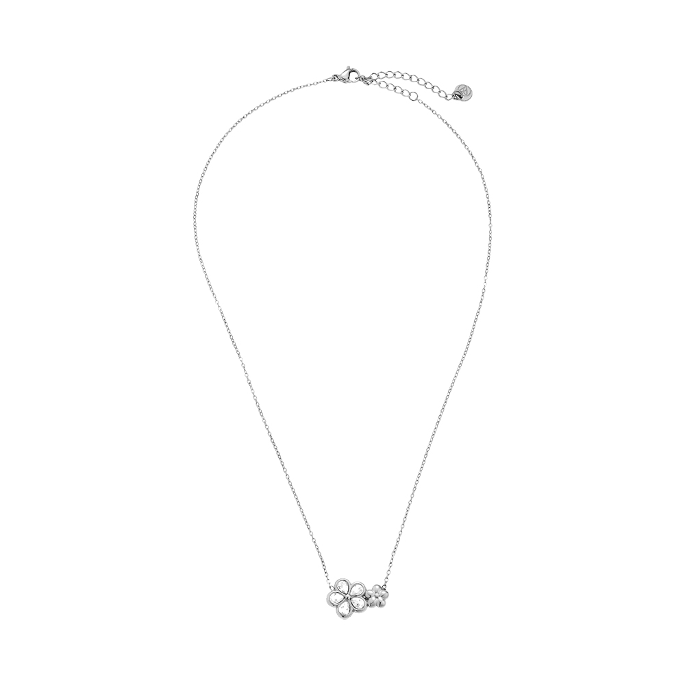 40cm Doppel Strassstein Blumen Edelstahl Halskette